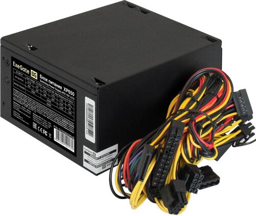 Блок питания Exegate 650W XP650, ATX, black, 12cm fan, 24p+4p, 6/8p PCI-E,  *SATA, 2*IDE3, FDD