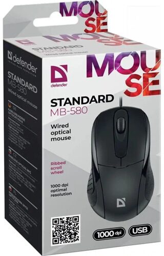 Мышь Defender Проводная оптическая мышь Standard MB-580 черный,3 кнопки,1000 dpi